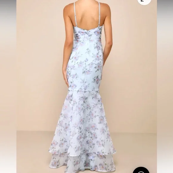 Pure Splendor Light Blue Floral Organza Trumpet
Maxi Dress - Picture 3 of 8